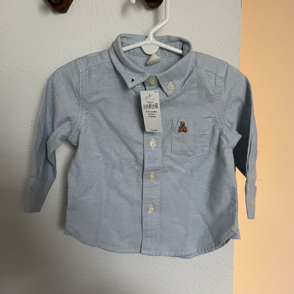 NWT Baby Gap light blue Oxford button shirt organic cotton baby boy 6-12 months
